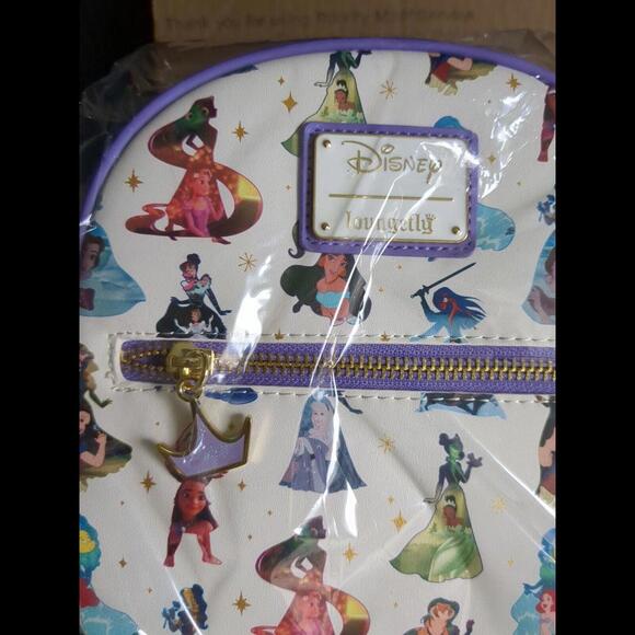 LoungeFly Disney Princess Dress Print White Purple Mini Backpack AOP Exclusive - Picture 6 of 7